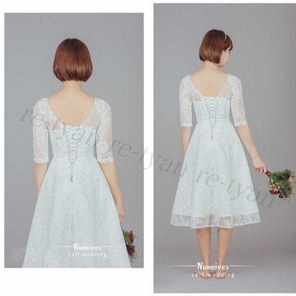 現金特価 パーティ ドレス レース 結婚式フォーマルドレス ウエディングドレス 2次会 シンプル 白 ワンピース ミモレ丈安い 可愛い 袖あり40代 美しい Gdpcambodia Org