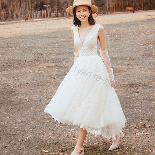 交換無料 二次会 花嫁 白 ワンピース ドレス 演奏会 ピアノ 袖あり ウエディングドレス パーティードレス 結婚式 服装 前撮り 後撮り代30代40代 受賞店舗 Parjal Fr