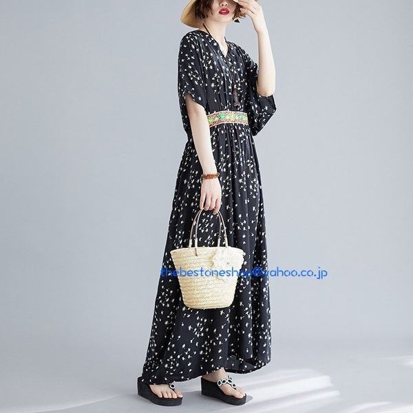 わけあり並の激安価格 ロングワンピース マキシワンピース フレアワンピース ｖネック 花柄 体型カバー 半袖 オーバーサイズ ロング丈 森ガール ママコーデ マ 新色追加 Fcrtt Org