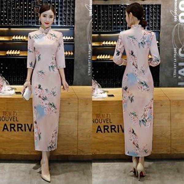 公式ストア チャイナドレス ロング丈 長袖 ワンピース 中華服 チャイナ服 プリント オシャレ 上品 優雅 秋服 冬服 新作 Tman バーゲン Carlavista Com