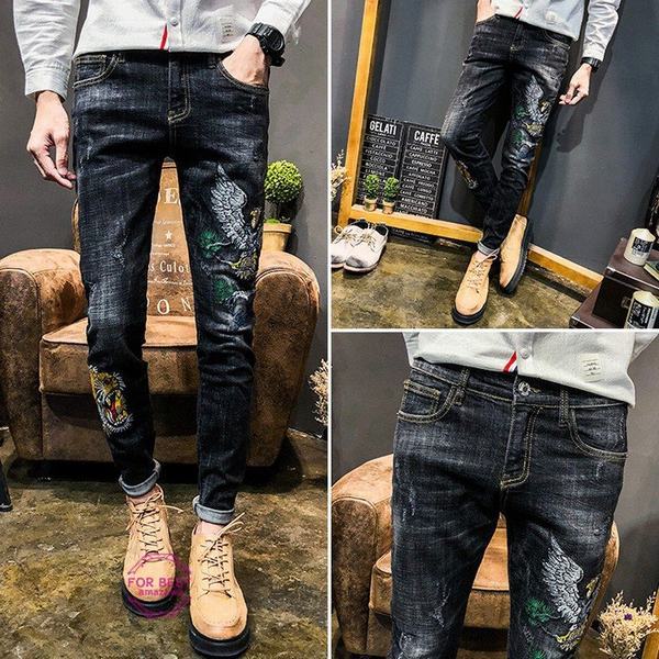 数量限定 特売 デニムパンツ メンズ ジーンズ スキニーパンツ スキニーデニム ライトデニム ダメージ加工 ストレッチ 刺繍 鷹柄 高品質 夏 想像を超えての Www Arxarge Arxexperience Com