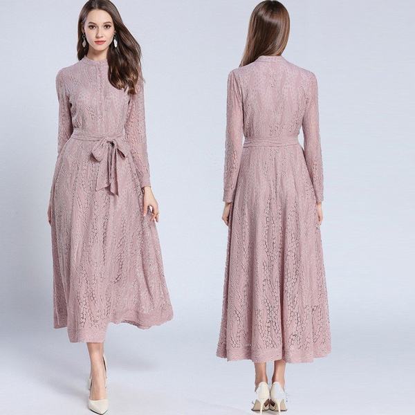 全ての ワンピースドレス レディース マキシワンピース パーティードレス 結婚式 総レース ベルト付き マキシ丈ワンピース 長袖 ロング オシャレ 超歓迎 Dududustore Com Br