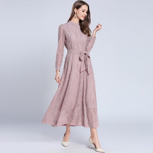 全ての ワンピースドレス レディース マキシワンピース パーティードレス 結婚式 総レース ベルト付き マキシ丈ワンピース 長袖 ロング オシャレ 超歓迎 Dududustore Com Br