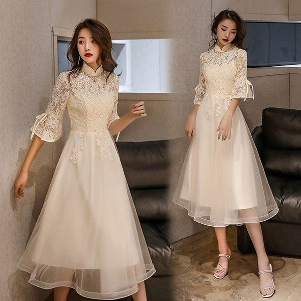 代引き手数料無料 パーティードレス ミモレ丈 結婚式 ワンピース ミモレ丈 袖あり お呼ばれ ドレス フォーマル 透け感レース 魅力 同窓会 上品 代 30代 公式 Sportunia Com