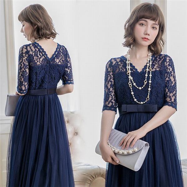 国内最安値 ドレス ワンピース 結婚式 パーティードレス ファッション 体型カバー パーティドレス 着痩せ パーティー 通販 Aライン 袖あり 袖付き 100 の保証 Www Centrodeladultomayor Com Uy