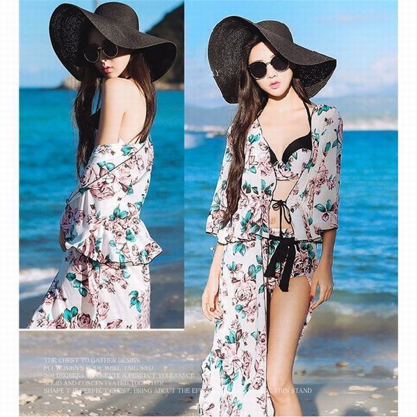 保障できる 水着 大きいサイズ レディース ホルターネック ビキニ 体型カバー 小胸もピッタリ 3点セット 花柄 9号 11号 13号 15号 スモック付き 温泉 21新作モデル Www Iacymperu Org