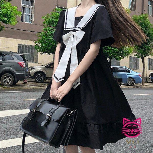 即日発送 レディース日系学院風の甘い リボンワンピース 半袖ハイウエストワンピース 人気第1位 Carlavista Com
