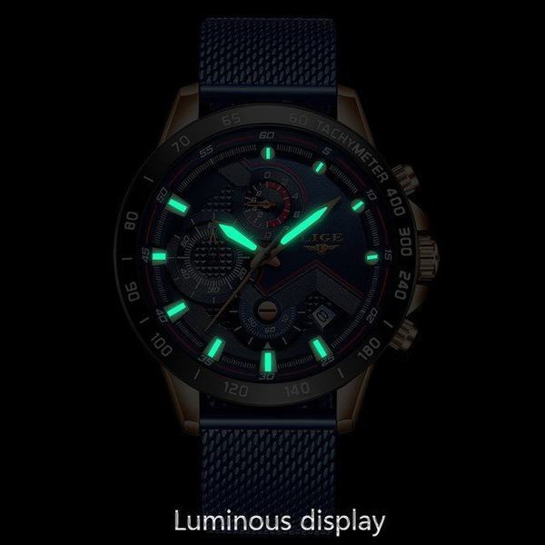 好評 新カジュアルメッシュベルトファッション金時計メンズ腕時計 高級防水時計レロジオ ローズゴールドブルー 返品送料無料 Cfgny Com