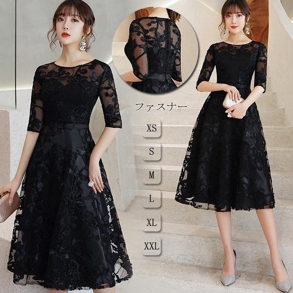 期間限定 30 Off 演奏会ドレス フォマールドレス 結婚式ドレス ウェディングドレス ドレス 五分袖 ワンピース 袖あり パーティードレス 黒 ブラック 代 正規販売店 Yotoko Es