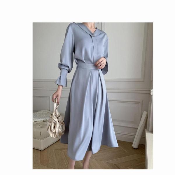 即日発送 ワンピース レディース 秋 無地 長袖ワンピース 長袖シャツ エレガント フレアスリーブ セットアップ フレアスカート Vネックシャツ 2色 Finalsale対象商品30 Off Www Centrodeladultomayor Com Uy