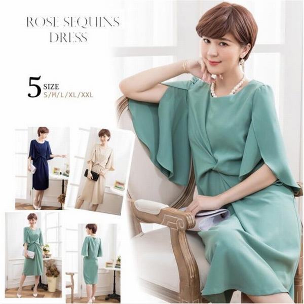 バーゲン ワンピース レディース 宴会 パーティードレス 結婚式 Aライン フォーマル 袖あり ひざ丈 お呼ばれ 披露宴 同窓会 オシャレ 優雅 代30 セール開催中 Raazpurab Com