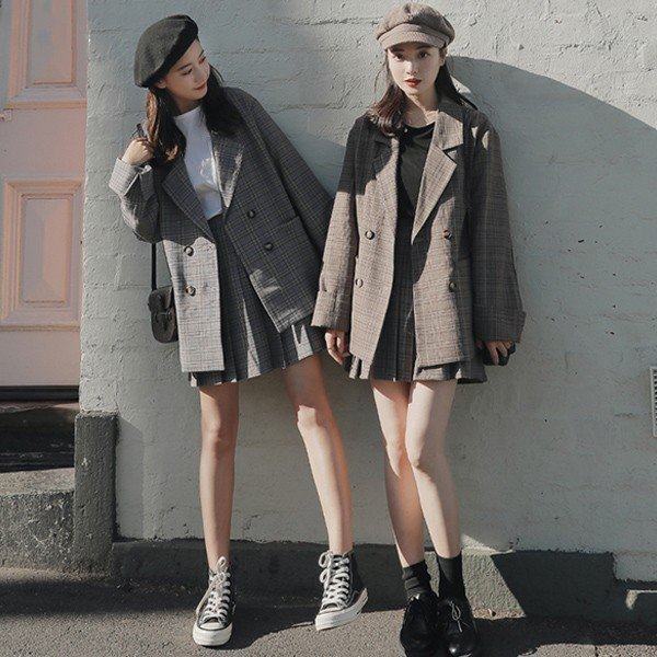 新版 秋 新作 レディース セットアップ ジャケット スカート 長袖 2点セット 上下セット チェック カジュアル かわいい お洒落 体型カバー 激安 即納 Www Servblu Com