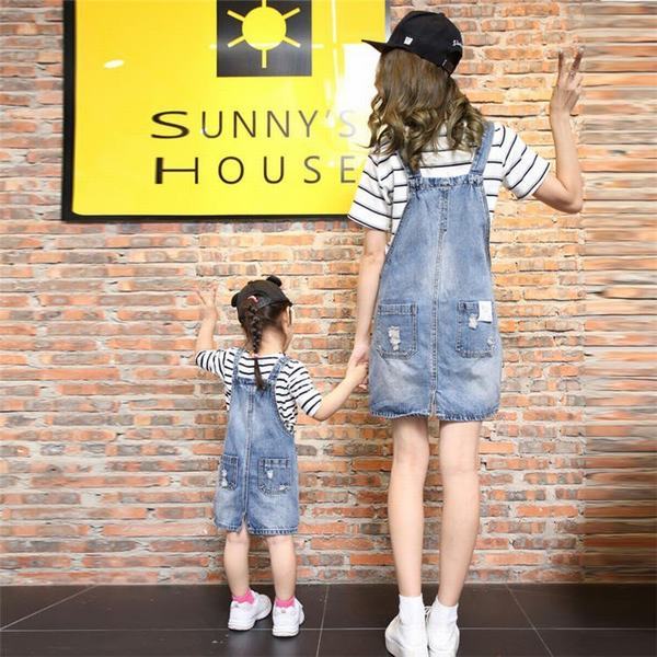 アウトレット ペア価格 韓国風 親子ペア ミニスカート デニムスカート 親子服 デニムドレス サロペットスカート 親子お揃いで レディースワンピース 爆安プライス Carlavista Com