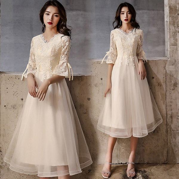 現金特価 パーティードレス ウェディングドレス 結婚式 ワンピース ミモレ丈 二次会 謝恩会 演奏会 発表会 袖あり フォーマル ミモレ 代 30代 40 枚数限定 Statemediaservice Com