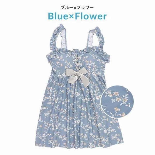国産 水着 ワンピース レディース 体型カバー 花柄 ショートパンツ セット ブルー オトナ女子 おしゃれ かわいい フラワー フリル バンドゥ 独創的 Elskaveda Com