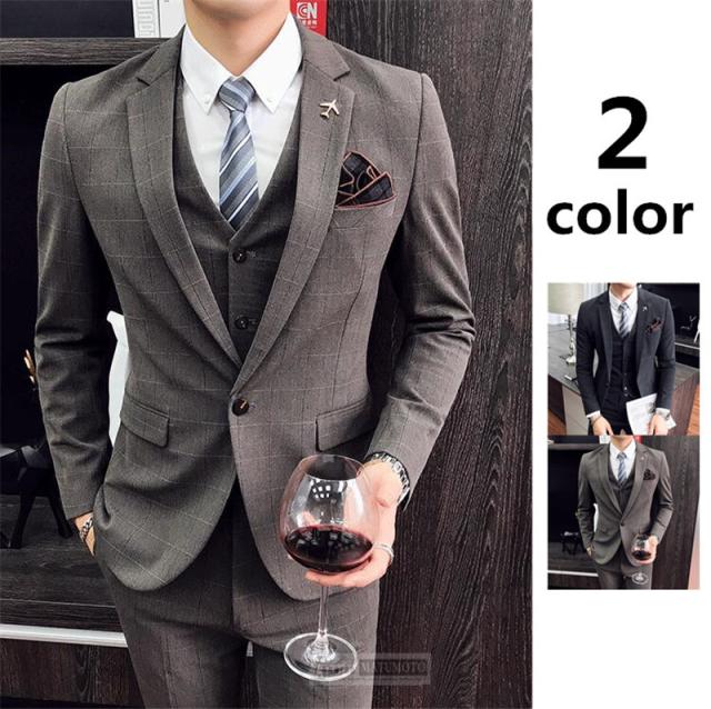 ブランドショッパー付き 三太郎の日 メンズ スーツ セットアップ 結婚式 ドレスコートフォーマル スリム 紳士 チェック柄 スリーピース ３ピース 出張 出勤 春 値引 Majconsults Com