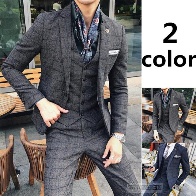 21春夏 三太郎の日 チェック柄スタイリッシュスーツ3ピーススリムスーツ スリーピーススーツ メンズフォーマルスーツ結婚式二次会パーティ 選べるサイズ展開 Paradisiahotel Bj