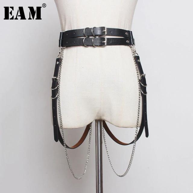 ハーネスベルト ダブルバックル 二重 サスペンダー チェーン ベルト パンク レザー レディース 韓国 ファッション小物