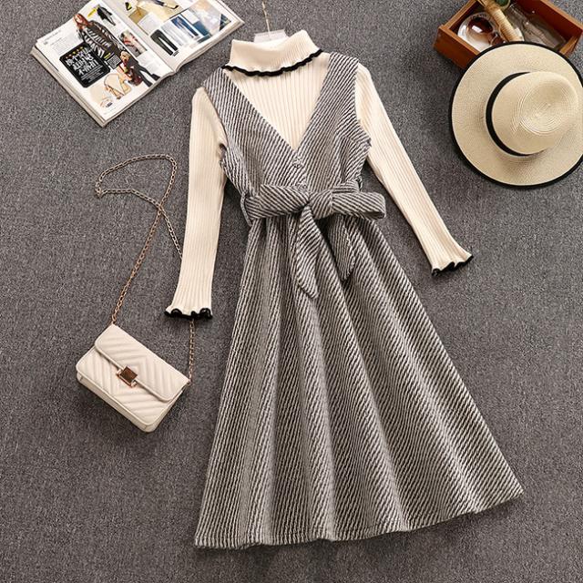 予約販売品 ワンピース セーター ツーピース セット タートルネック ベルト レイヤード ストラップ 内祝い Diquinsa Com Mx