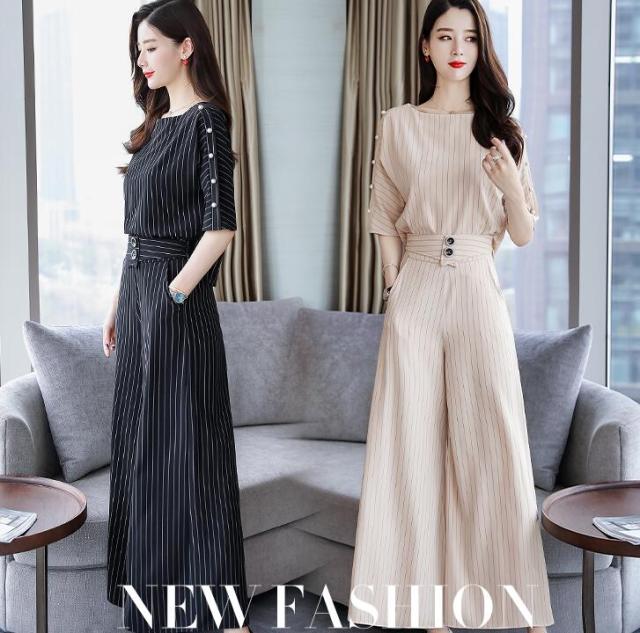 在庫限り 完売次第終了ぽっきりsale レデイース 秋 セットアップ カジュアル ストライプ柄 ゆったり セットアップ レディース ワイドパンツ 着痩せ パンツドレス 通勤 入園式 新入荷 Www Servblu Com