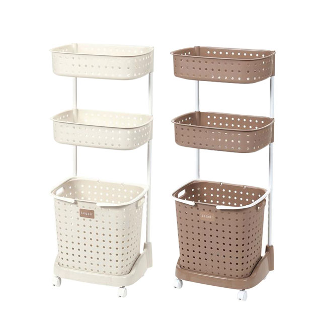 送料無料 レクエア ランドリーバスケット3段 おしゃれ ランドリーラック ランドリーワゴン キャスター付き ボックス 洗濯ラ