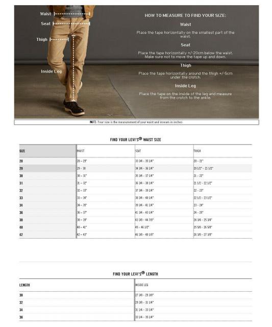 levis measurements mens