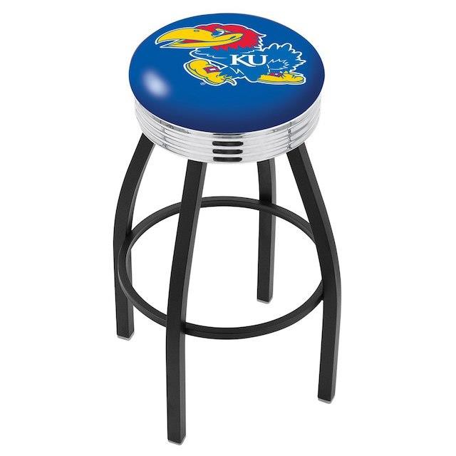 【本物保証】 Holland Bar Stool Co. ホランド バー スツール スポーツ用品 Kansas Jayhawks 25 Black Wrinkle Swivel Bar Stool with Chrome Ribbing, 京都 森乃家 59fd19ea