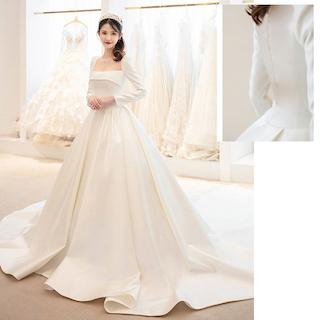 日本産 ウェディングドレス 大きいサイズ Aライン 白 長袖 スクエアカット Kc01 おしゃれ Radiobjfm Com Br