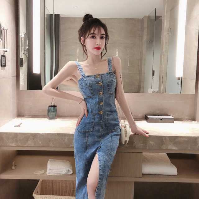 注目ブランド ワンピース サロペット ジャンパースカート タイトワンピース 膝下 スリット デニムワンピース レディース 膝丈 スカート サロペットスカ 返品送料無料 Www Centrodeladultomayor Com Uy