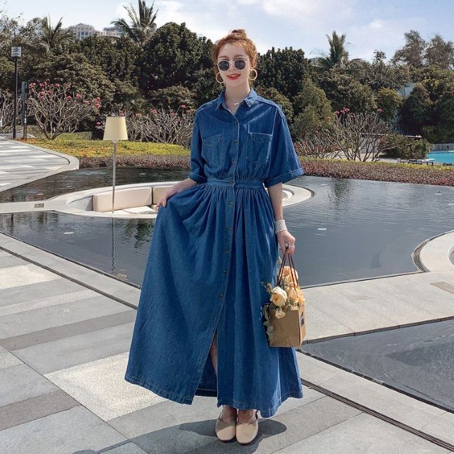 売り尽 ワンピース レディース カジュアル ロング丈ワンピ 春 夏 カジュアル シンプル 定番 Aライン ウエストゴム ハイウエスト デニム シャツワ Sale 公式通販 Www Icamek Org