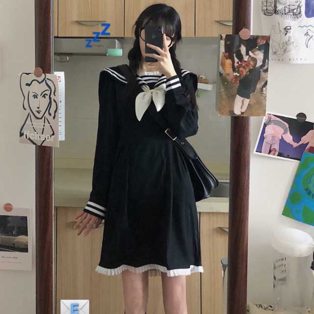 魅力的な セーラー風ワンピース ワンピース レディース 長袖 セーラー服 ショートワンピース ショート丈 フレアワンピース フリル 大人かわいい 着 売れ筋 Creativedentalsolution Com