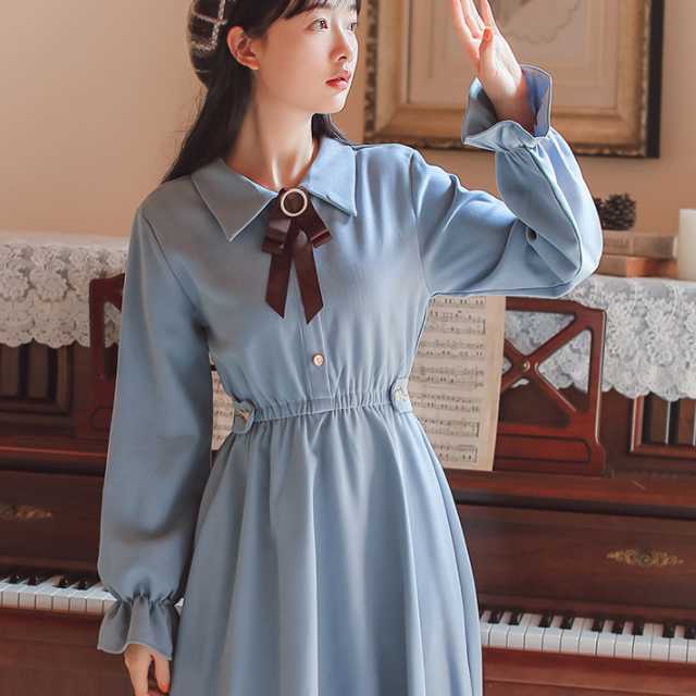 内祝い 全4色 ワンピース レトロワンピース クラシカルワンピ レディース 秋冬ワンピース ワンピ ウエストリボン 刺繍 可愛い 無地 オシャレ ワ 国産 Btygravelmart Ca