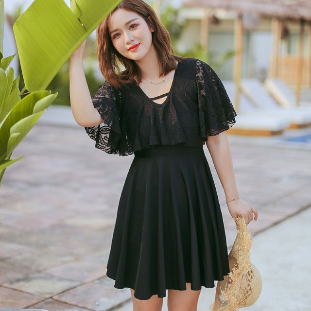 代引不可 水着 ワンピース レディース 大きいサイズ 体型カバー 黒 半袖 ぽっちゃり フリル レース バックリボン 可愛いママ 水着 ビーチ リゾート 楽天市場 Carlavista Com