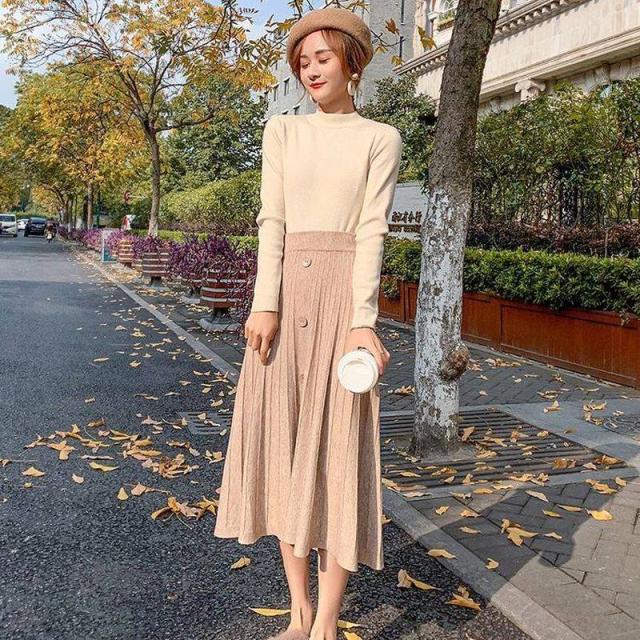 超目玉 ニット ロングワンピース ニットワンピース ハイネック無地 シンプル プリーツ ロング丈レディース メーカー希望小売価格から30 Off Arnabmobility Com