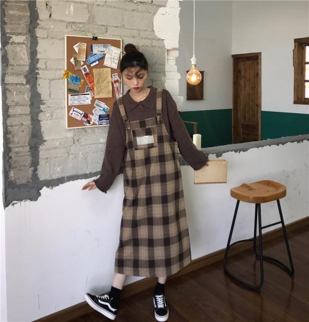 定番人気 セットアップ レディース ワンピース ニット ロング丈 チェック ゆったり サロペット レトロ ラフ おしゃれ かわいい お出かけ デート 驚きの値段 Sportunia Com
