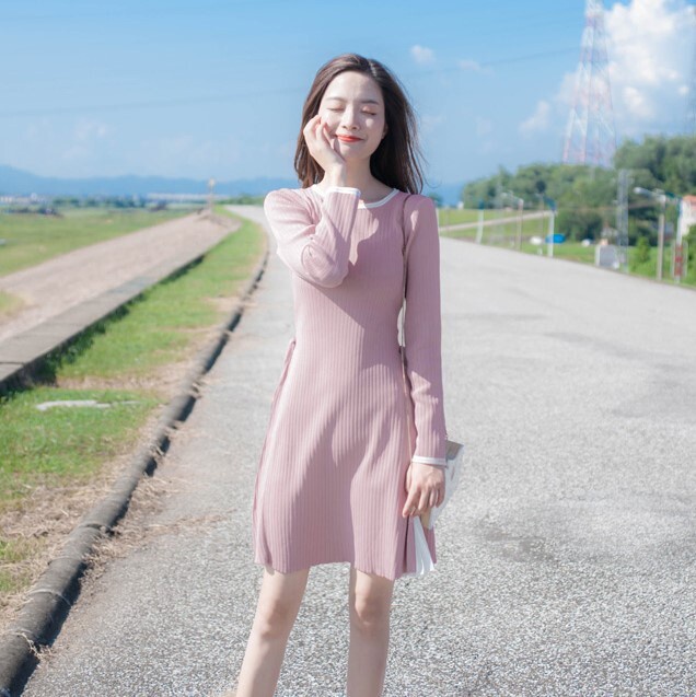 気質アップ ワンピース レディース 長袖 スリット リブ ニット ミニ ひざ上 フレア 無地 シンプル Aライン カジュアル 可愛い デート大人 春 秋 冬 Seal限定商品 Www Iacymperu Org