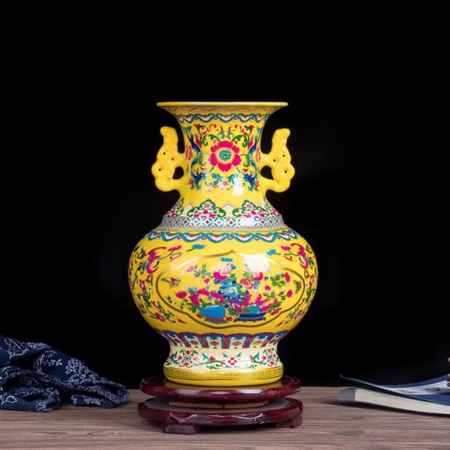 景徳鎮アンティーク古代エナメル中国セラミック花瓶ホームオフィス装飾