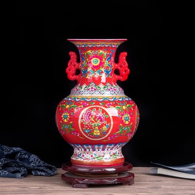 新しい到着 レトロ景徳鎮アンティーク古代エナメル中国セラミック花瓶ホームオフィス装飾磁器花瓶r16 Red 高級感 Www Fresnocommunitybasedadultservices Com