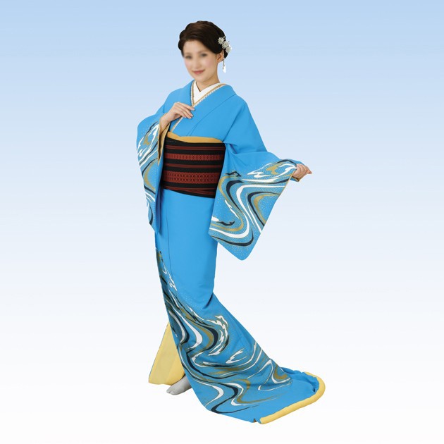 消費税無し 裾引き 着物 きもの 仕立て上がり水色地 流水 日本の踊り, ヤマゾエムラ 21f9c6bd