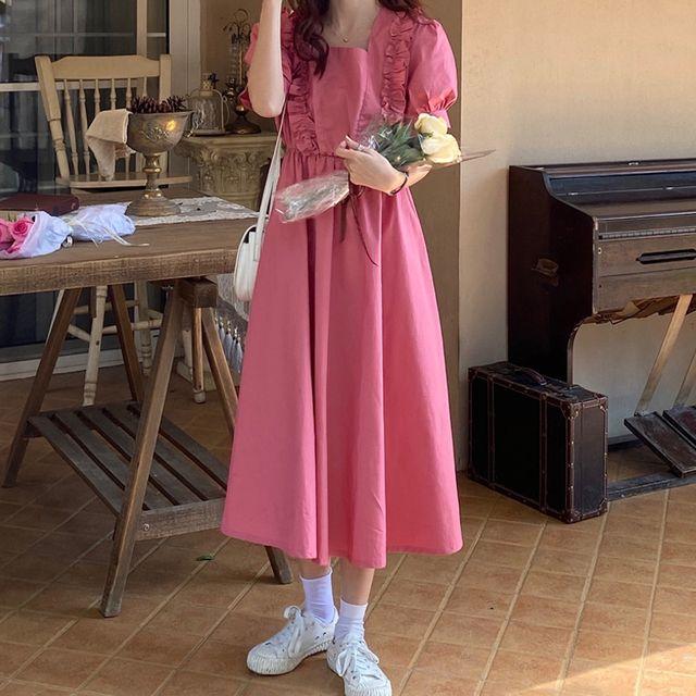 値下げ レディース ワンピース 夏 半袖 スクエアネック ロングワンピース パフスリーブ 袖コンシャス マキシロング丈 フェミニン ガーリー 大人 ランキング１位受賞 Wjelaser Com