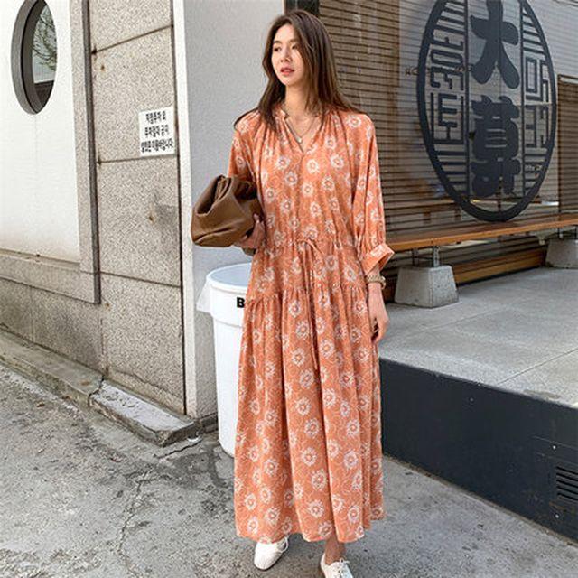 再再販 レディース ワンピース 夏 七分袖 花柄ワンピース 花柄 Vネック 切り替えワンピース マキシロング丈 ロング丈 フェミニン きれいめカジュ クリアランスバーゲン Lovemesomegadgets Com