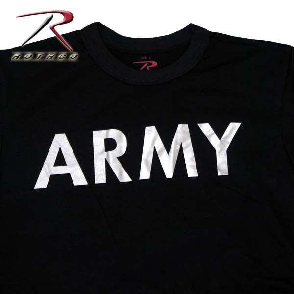 ミリタリー Tシャツ 光る Army ロゴ シルバー リフレクター 黒 メンズ