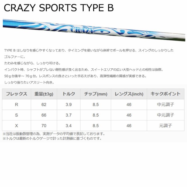 クレイジー CRAZY SPORTS TYPE B シャフト ALL-FITスリーブ付き 今だけ選べるボール1スリーブ プレゼントの通販はau