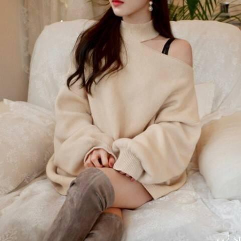 全4色 オープンショルダー ニット チョーカー風 ルーズ セーター 長袖 秋冬 デート ゆったり 大人かわいいの通販はau Wowma ワウマ Virtue 商品ロットナンバー