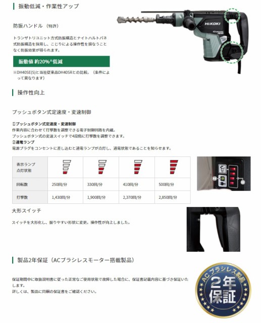 リユニット㊌ HiKOKI ブラシレスモーター冷却能力向上 工機ホールディの通販はau PAY マーケット - カナジンau店｜商品ロットナン ハンマドリル  DH40SE(S) ドリルビット40mm 六角軸 ACブラシレスモーター搭載製品 ハンドル