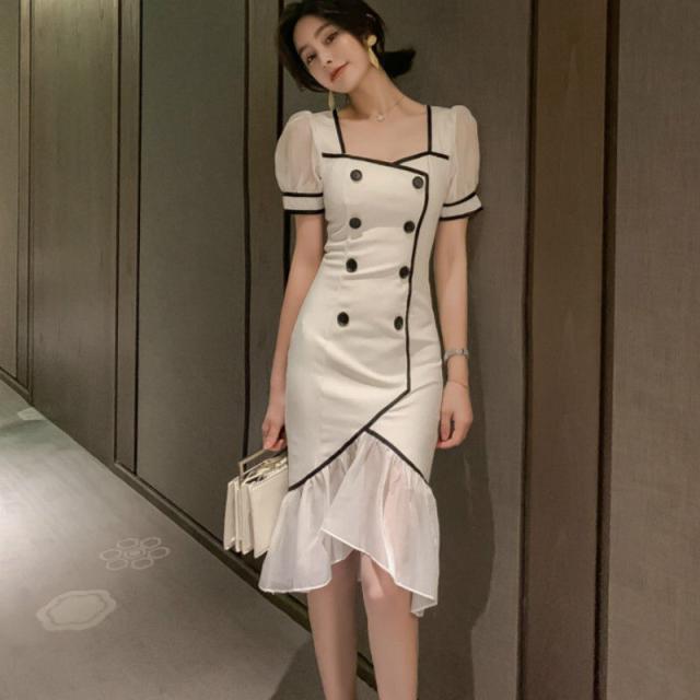 海外最新 ワンピース きれいめ 大人 上品 ひざ丈 マーメイド フィッシュテールスカート 半袖 ホワイト 白 フェミニン 大人可愛い きれいめ 決算特価 送料無料 Www Centrodeladultomayor Com Uy