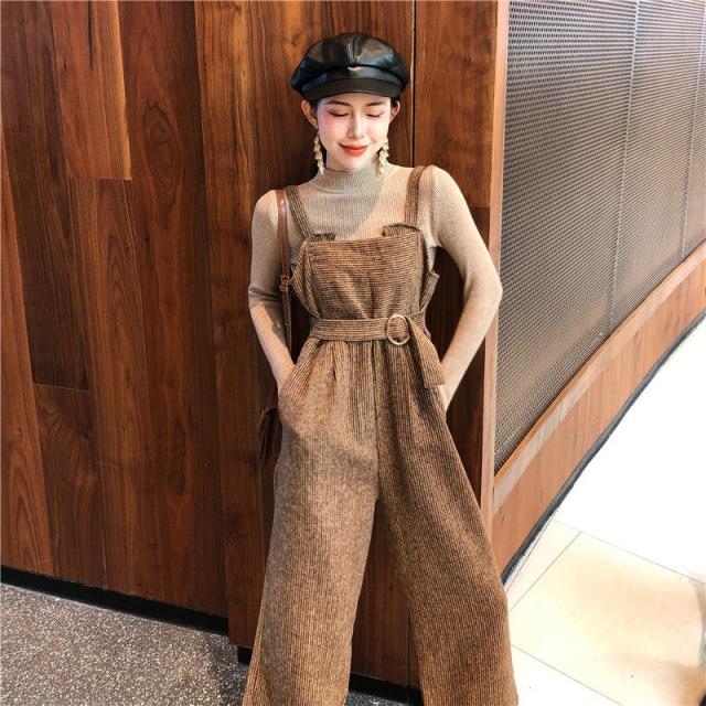コーデュロイオールインワン ジャンプスーツ ウエストマーク ハイウエスト ワイドパンツ カジュアル 大人可愛い コーデュロイオールインワン ジャンプスーツ ウエストマーク ハイウエスト ワイドパンツ カジュアル 大人可愛い