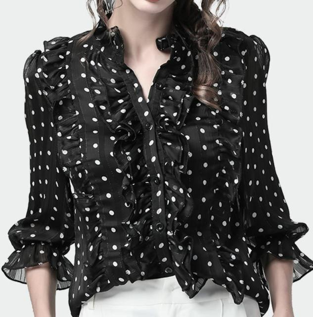Saleアイテム オフィスカジュアル レディース トップス 長袖 レディース シャツ ブラウス 長袖 シアーブラウス シースルー ドット フリル ブラウス シー 55 以上節約 Ggjapan Jp