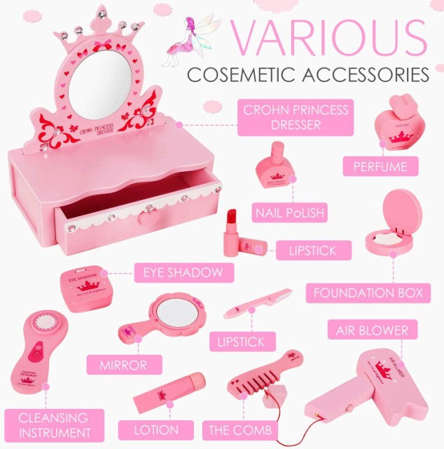 日本製即納 Tomons お姫様 おしゃれ Tomons Wooden Pretend Playの通販はau PAY マーケット - AOITRADE|商品ロットナンバー:476067317 プリンセス ドレッサー 木製 化粧 メイク 鏡 メイクアップアクセサリー付き ピンク 低価超歓迎