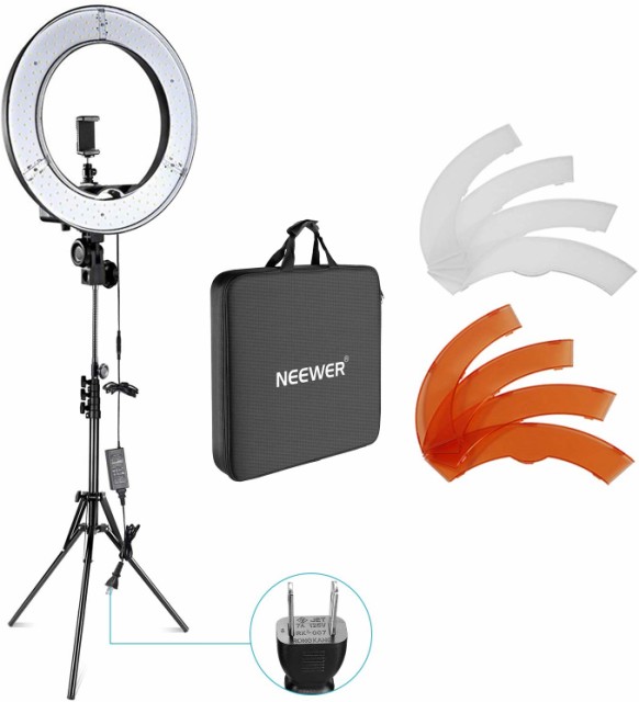 Neewer カメラ写真ビデオ用照明セット 18インチ/48cm外部55W 5500K調光LEDリングライト、ライトスタンド、スマートフォン
